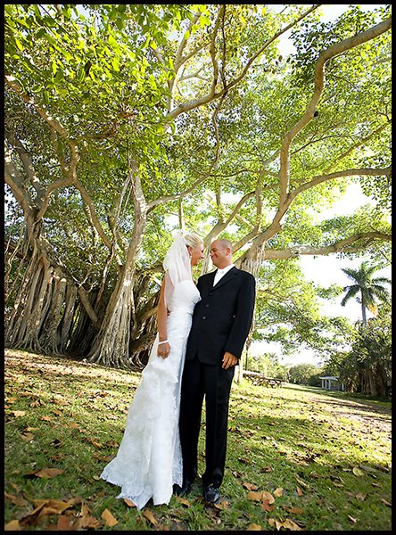 Bride and groom in park Fort Lauderdale South Florida